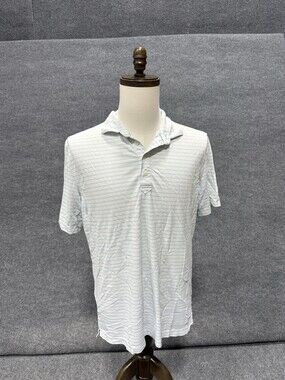 OH Menâs Striped Performance Golf Polo Shirt White Blue Size XL